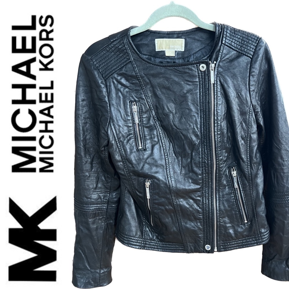 🖤Edgy Moto Classic Leather Jacket Michael Kors Bikercore Charlize Theron Size M